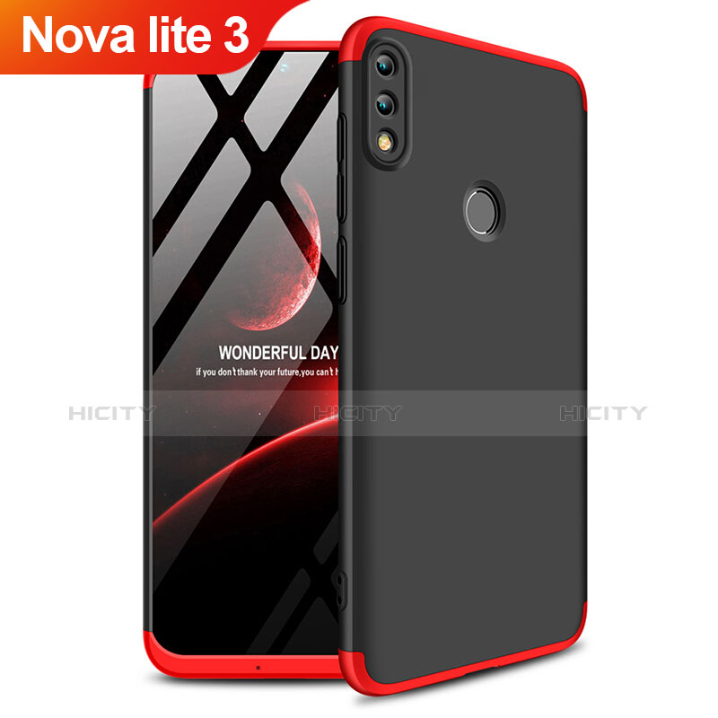 Handyhülle Hülle Kunststoff Schutzhülle Matt Vorder und Rückseite 360 Grad Q01 für Huawei Nova Lite 3 Rot und Schwarz