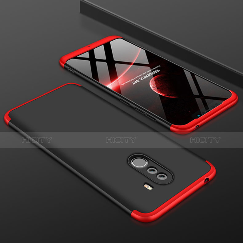 Handyhülle Hülle Kunststoff Schutzhülle Matt Vorder und Rückseite 360 Grad Q03 für Xiaomi Pocophone F1 Rot und Schwarz groß