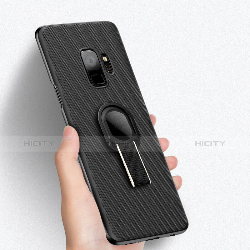 Handyhülle Hülle Kunststoff Schutzhülle Punkte Loch mit Fingerring Ständer für Samsung Galaxy S9 Schwarz