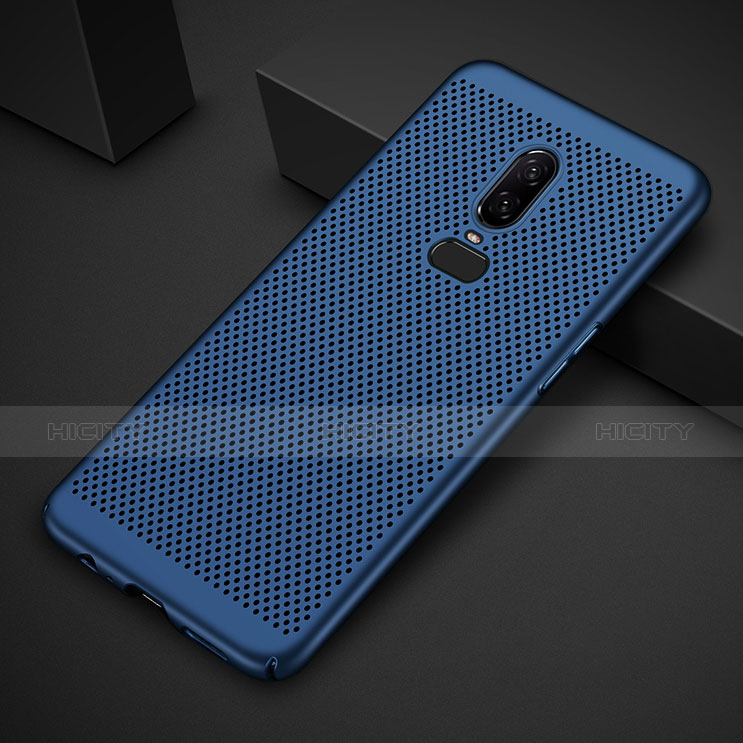 Handyhülle Hülle Kunststoff Schutzhülle Punkte Loch Tasche für OnePlus 6 Blau