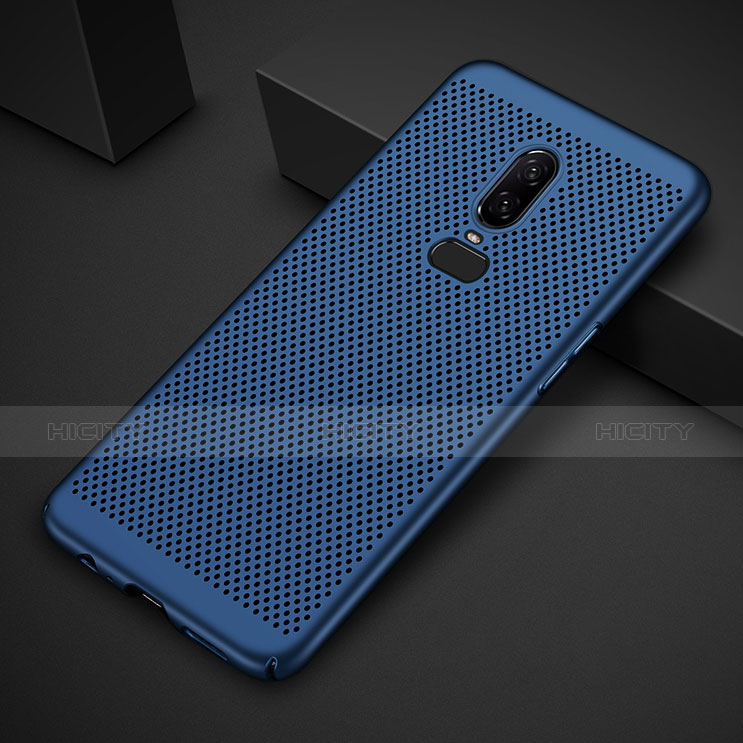 Handyhülle Hülle Kunststoff Schutzhülle Punkte Loch Tasche für OnePlus 6T Blau