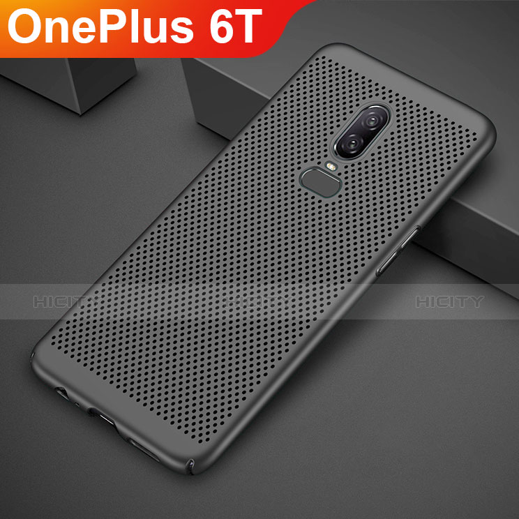 Handyhülle Hülle Kunststoff Schutzhülle Punkte Loch Tasche für OnePlus 6T Schwarz