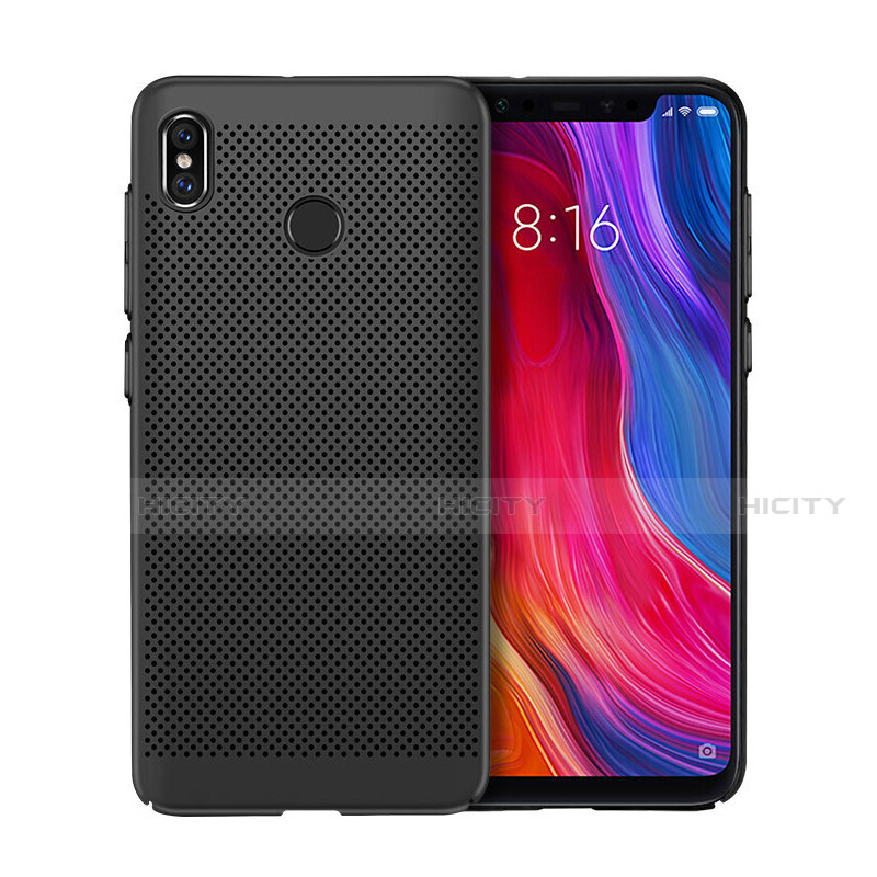 Handyhülle Hülle Kunststoff Schutzhülle Punkte Loch Tasche für Xiaomi Mi 8 Schwarz