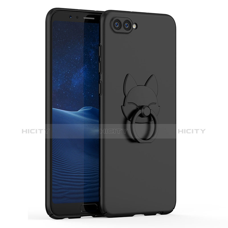 Handyhülle Hülle Kunststoff Schutzhülle Tasche Matt mit Fingerring Ständer A01 für Huawei Honor V10 Schwarz