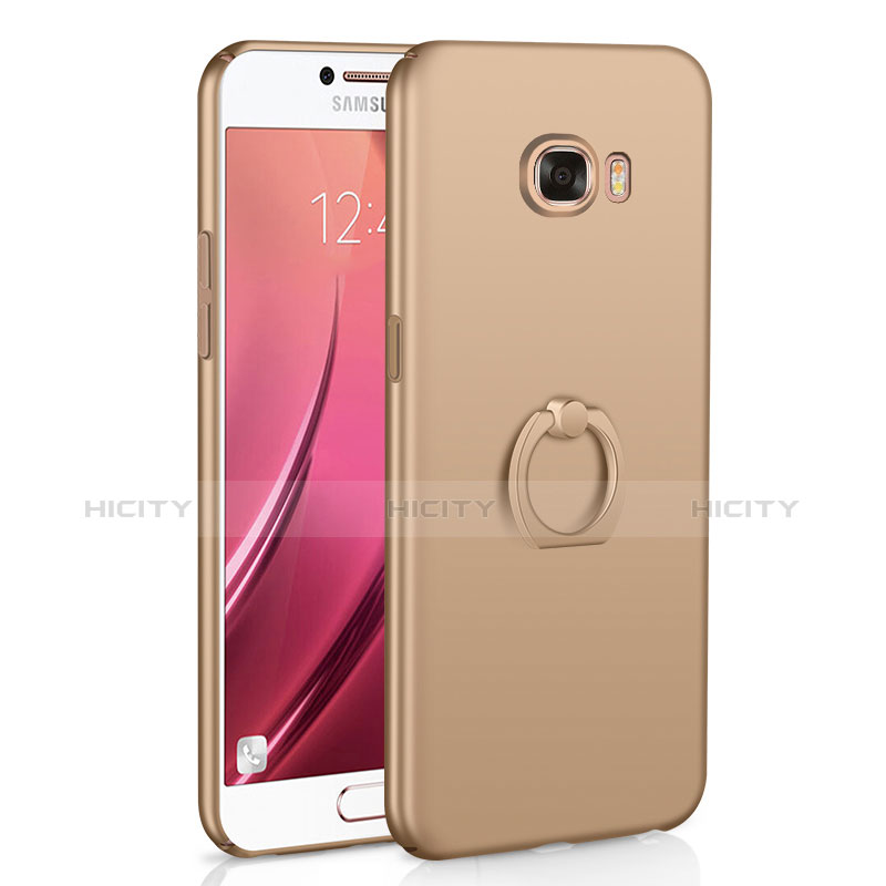 Handyhülle Hülle Kunststoff Schutzhülle Tasche Matt mit Fingerring Ständer A01 für Samsung Galaxy C5 SM-C5000 Gold