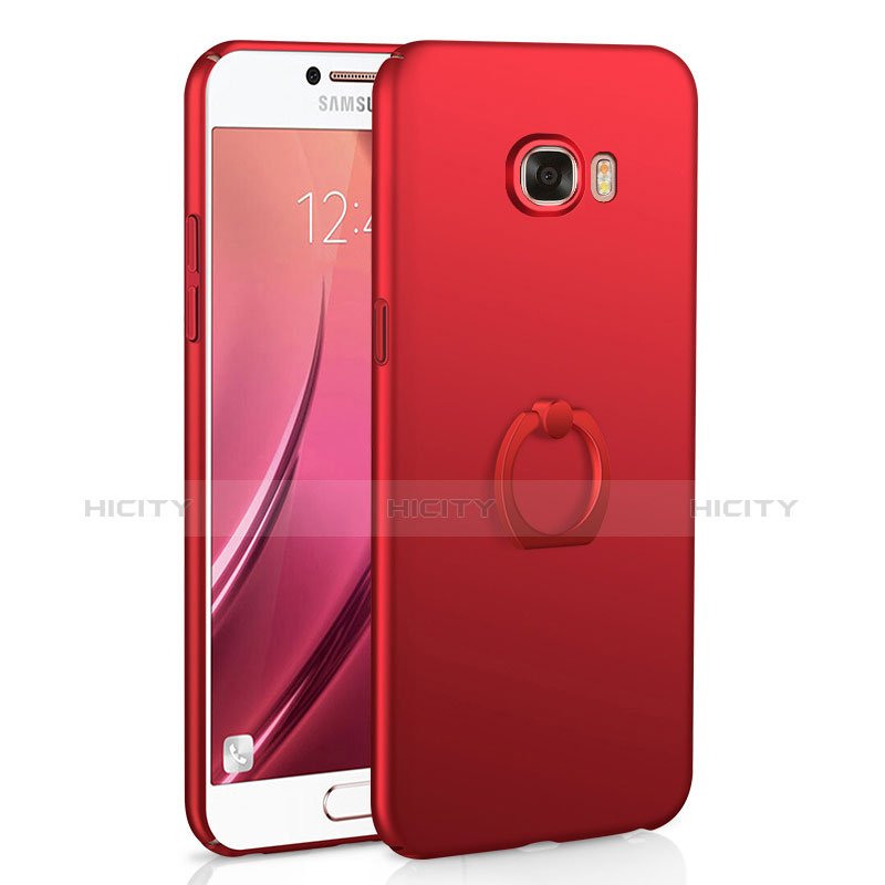 Handyhülle Hülle Kunststoff Schutzhülle Tasche Matt mit Fingerring Ständer A01 für Samsung Galaxy C5 SM-C5000 Rot