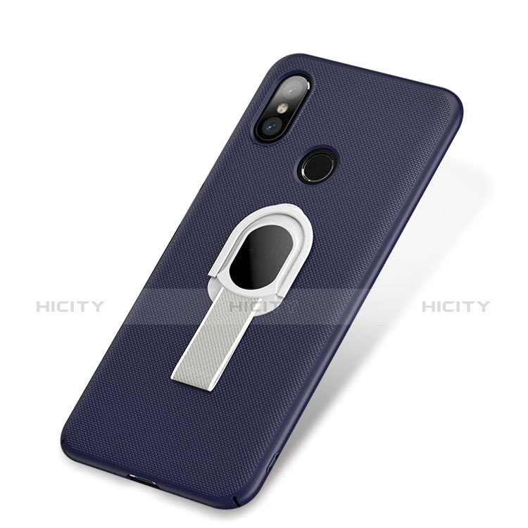 Handyhülle Hülle Kunststoff Schutzhülle Tasche Matt mit Fingerring Ständer A01 für Xiaomi Mi 8 Blau