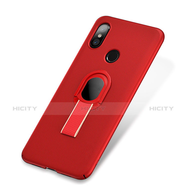 Handyhülle Hülle Kunststoff Schutzhülle Tasche Matt mit Fingerring Ständer A01 für Xiaomi Mi 8 Rot