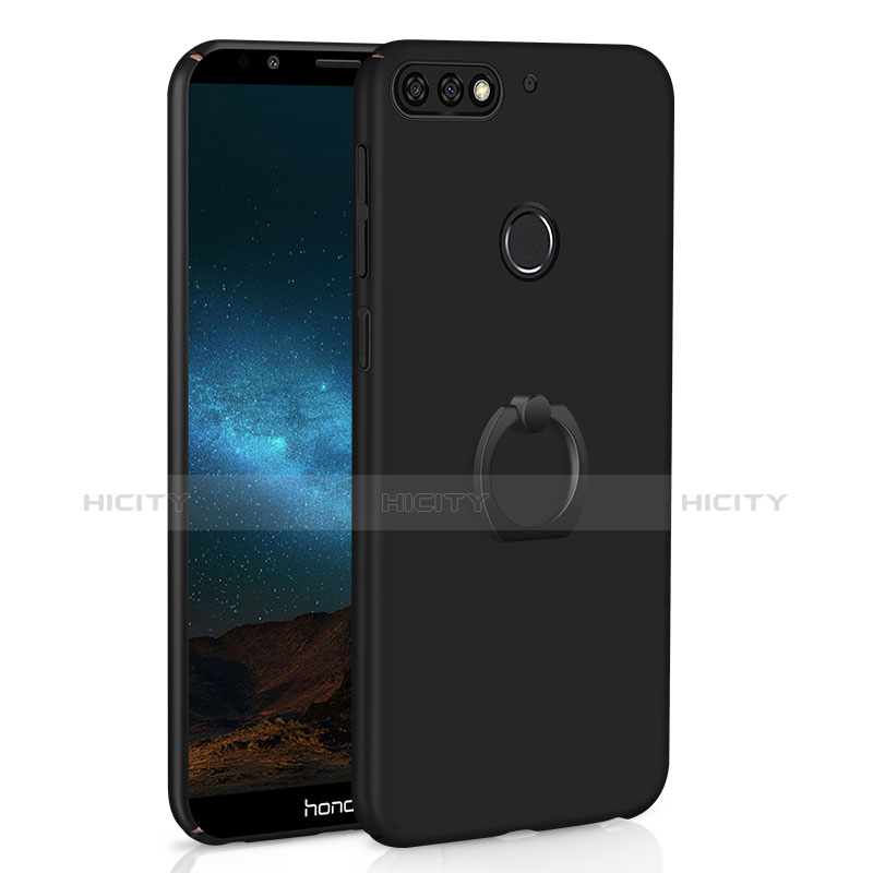 Handyhülle Hülle Kunststoff Schutzhülle Tasche Matt mit Fingerring Ständer A03 für Huawei Honor 7C Schwarz