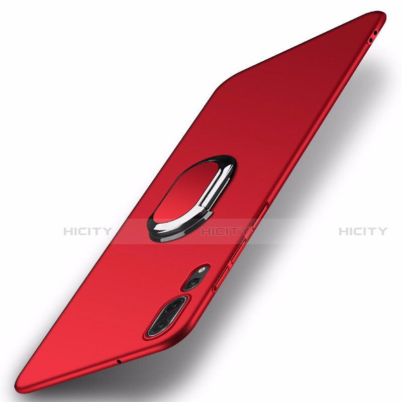 Handyhülle Hülle Kunststoff Schutzhülle Tasche Matt mit Magnetisch Fingerring Ständer P01 für Huawei P20 Pro Rot