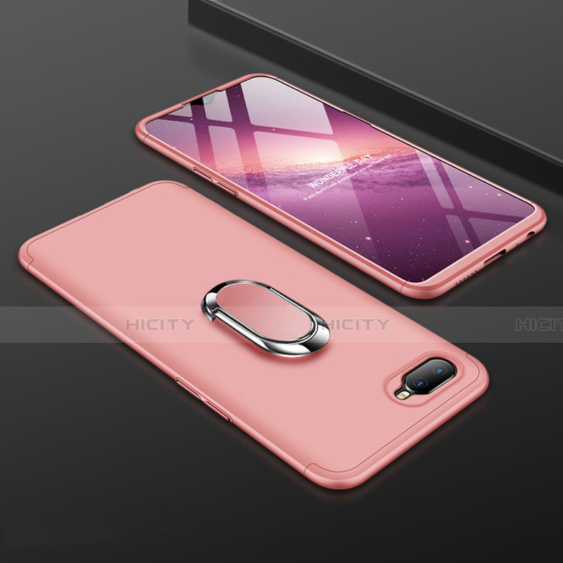 Handyhülle Hülle Kunststoff Schutzhülle Tasche Matt mit Magnetisch Fingerring Ständer P01 für Oppo K1 Rosegold