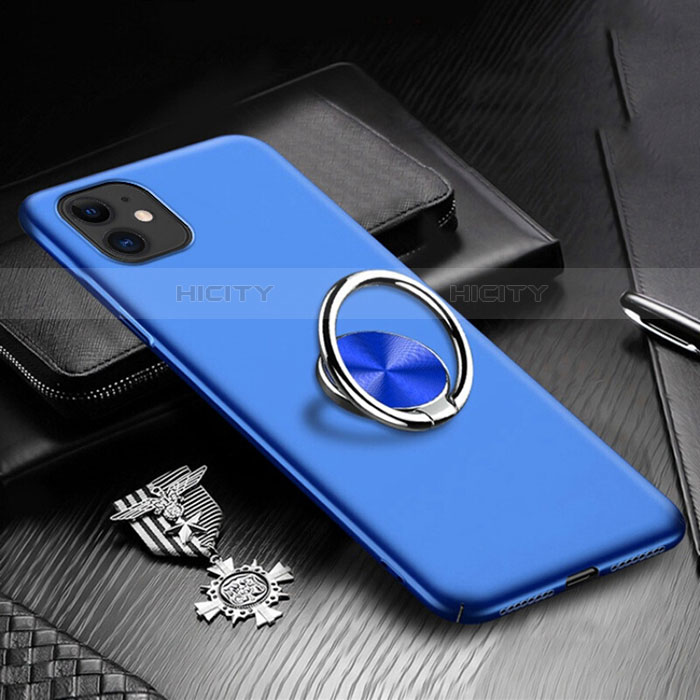 Handyhülle Hülle Kunststoff Schutzhülle Tasche Matt mit Magnetisch Fingerring Ständer P03 für Apple iPhone 11 Blau Plus