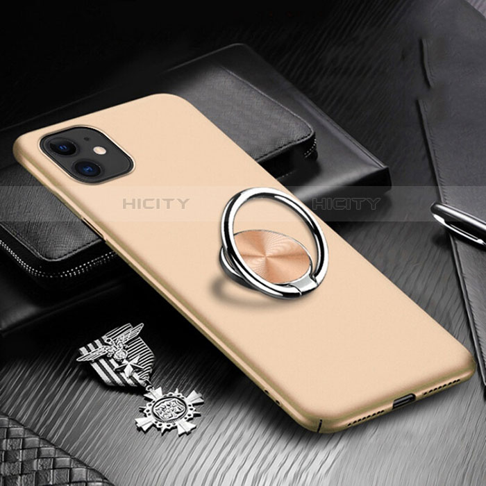 Handyhülle Hülle Kunststoff Schutzhülle Tasche Matt mit Magnetisch Fingerring Ständer P03 für Apple iPhone 11 Gold Plus