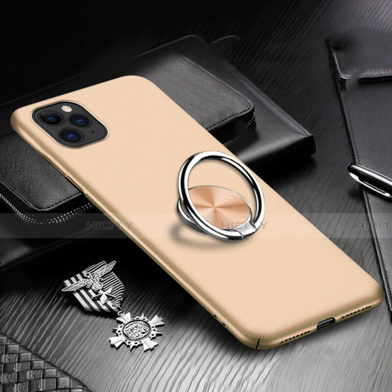 Handyhülle Hülle Kunststoff Schutzhülle Tasche Matt mit Magnetisch Fingerring Ständer P03 für Apple iPhone 11 Pro Gold Plus