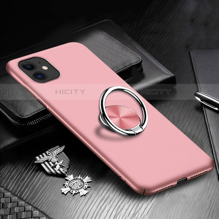 Handyhülle Hülle Kunststoff Schutzhülle Tasche Matt mit Magnetisch Fingerring Ständer P03 für Apple iPhone 11 Rosa Plus