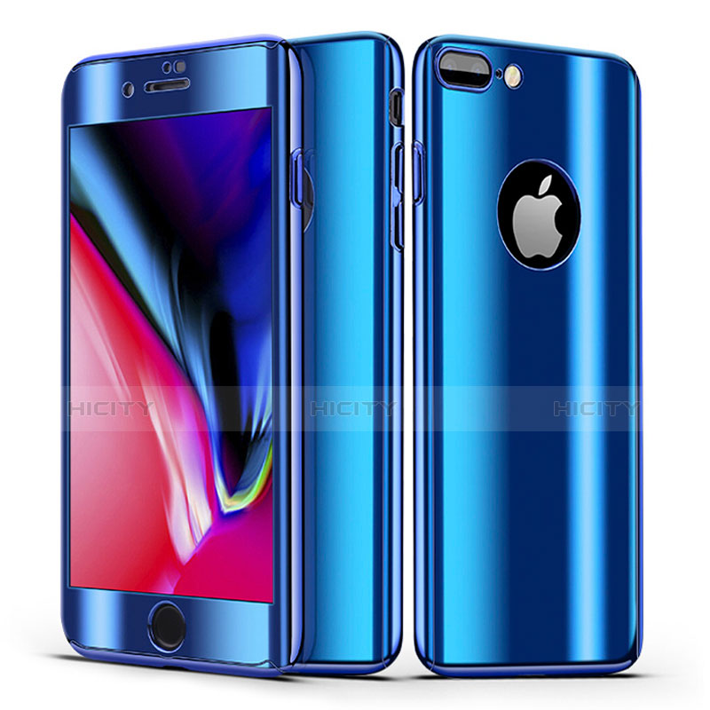 Handyhülle Hülle Kunststoff Schutzhülle Tasche Matt Vorder und Rückseite 360 Grad für Apple iPhone 8 Plus Blau