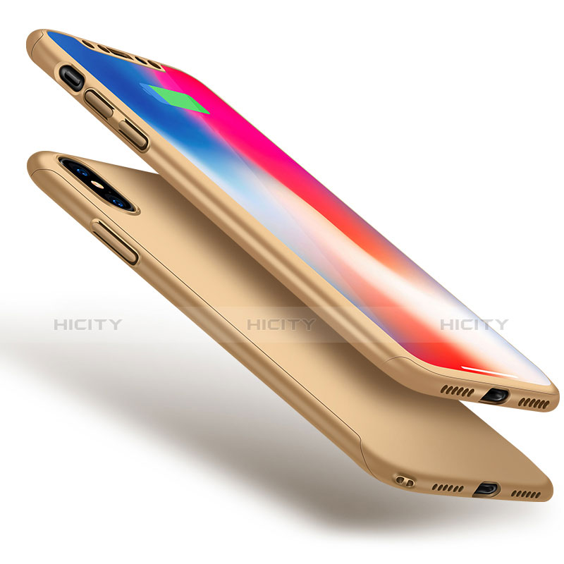 Handyhülle Hülle Kunststoff Schutzhülle Tasche Matt Vorder und Rückseite 360 Grad für Apple iPhone X Gold