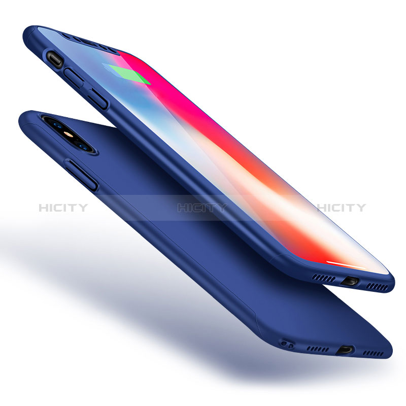 Handyhülle Hülle Kunststoff Schutzhülle Tasche Matt Vorder und Rückseite 360 Grad für Apple iPhone Xs Max Blau