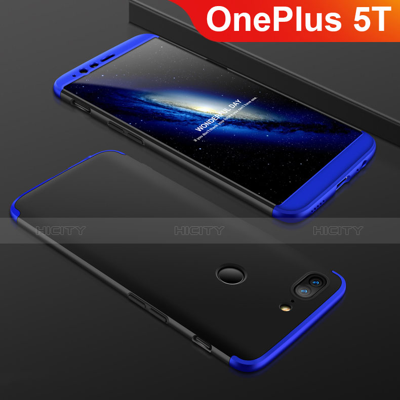 Handyhülle Hülle Kunststoff Schutzhülle Tasche Matt Vorder und Rückseite 360 Grad für OnePlus 5T A5010 Blau und Schwarz Plus