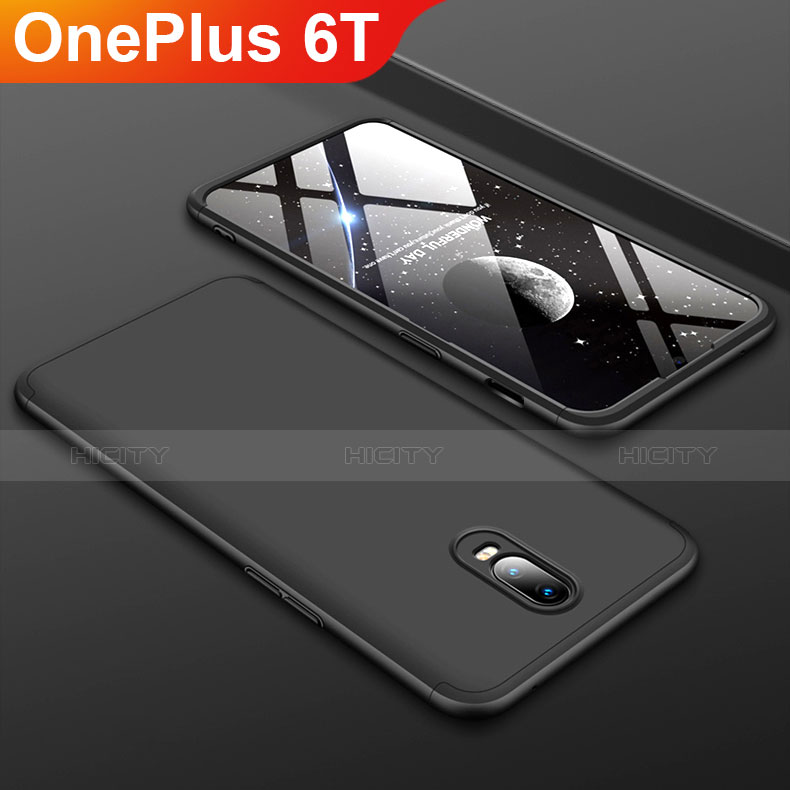 Handyhülle Hülle Kunststoff Schutzhülle Tasche Matt Vorder und Rückseite 360 Grad für OnePlus 6T Schwarz