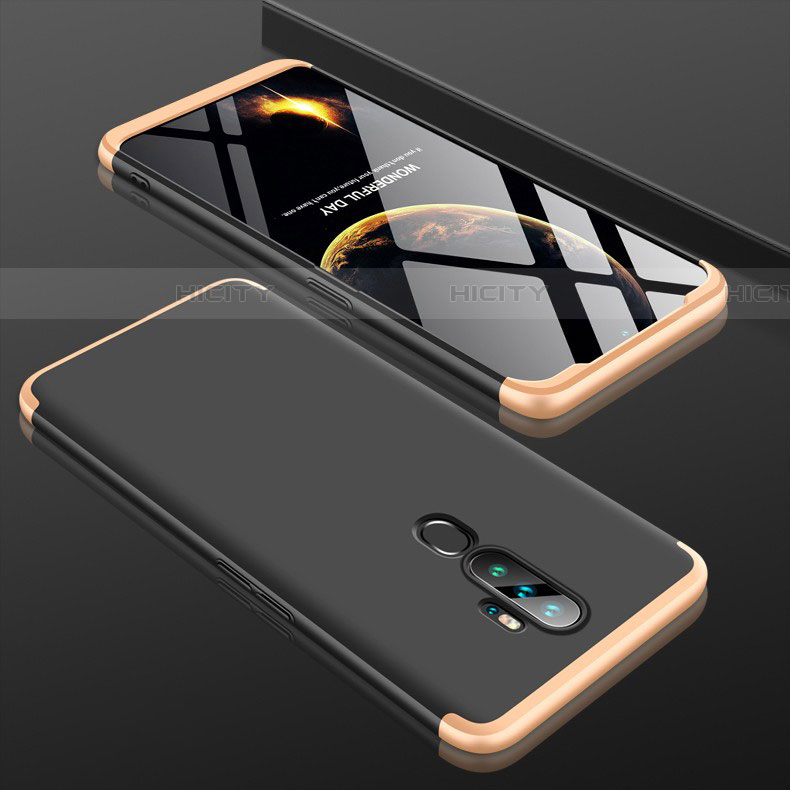 Handyhülle Hülle Kunststoff Schutzhülle Tasche Matt Vorder und Rückseite 360 Grad für Oppo A5 (2020) Gold und Schwarz