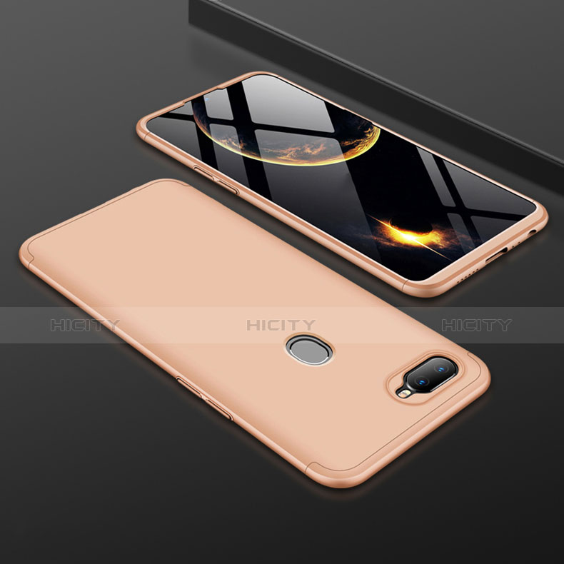 Handyhülle Hülle Kunststoff Schutzhülle Tasche Matt Vorder und Rückseite 360 Grad für Oppo A7 Gold