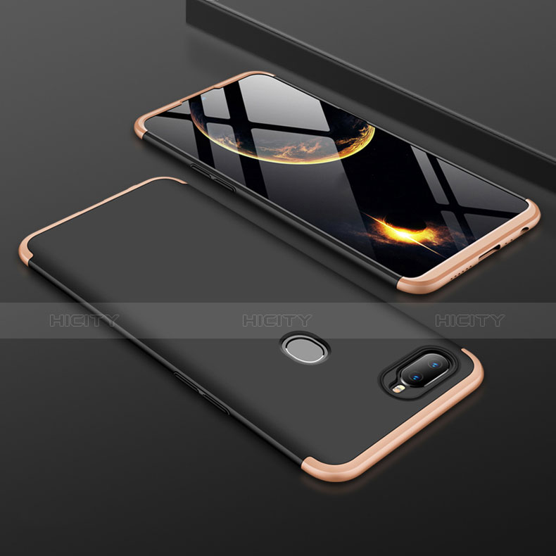 Handyhülle Hülle Kunststoff Schutzhülle Tasche Matt Vorder und Rückseite 360 Grad für Oppo AX7 Gold und Schwarz