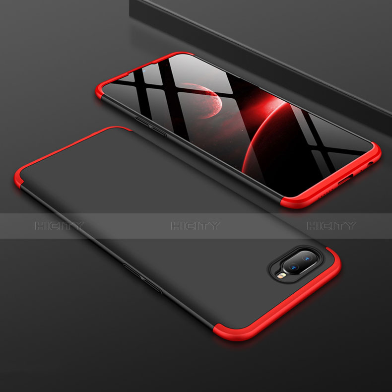 Handyhülle Hülle Kunststoff Schutzhülle Tasche Matt Vorder und Rückseite 360 Grad für Oppo K1 Rot und Schwarz