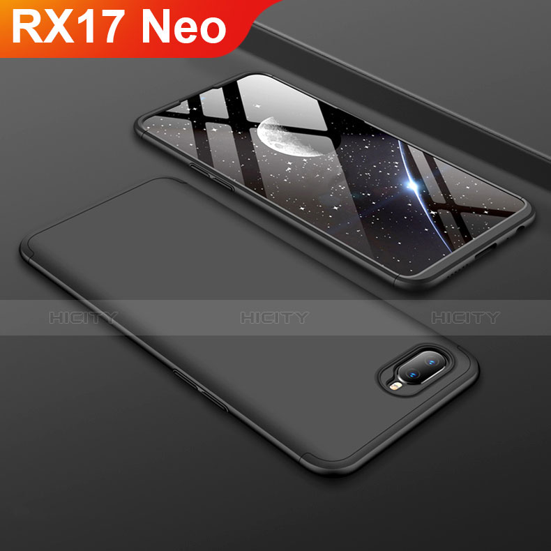 Handyhülle Hülle Kunststoff Schutzhülle Tasche Matt Vorder und Rückseite 360 Grad für Oppo RX17 Neo Schwarz