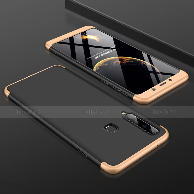 Handyhülle Hülle Kunststoff Schutzhülle Tasche Matt Vorder und Rückseite 360 Grad für Samsung Galaxy A9s Gold und Schwarz