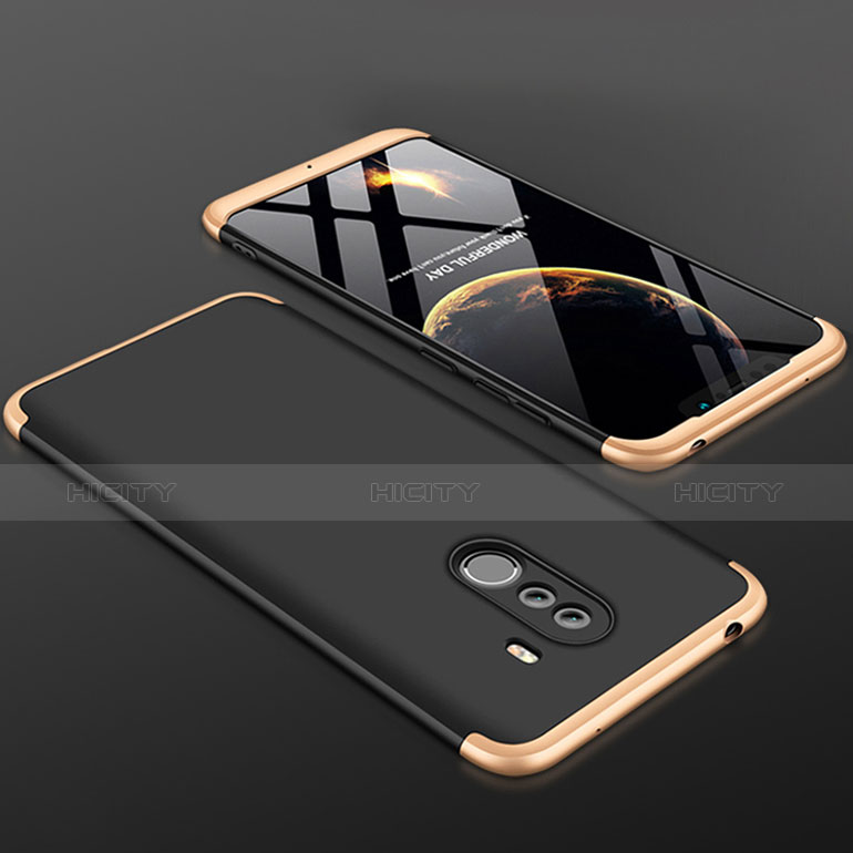 Handyhülle Hülle Kunststoff Schutzhülle Tasche Matt Vorder und Rückseite 360 Grad für Xiaomi Pocophone F1 Gold und Schwarz Plus