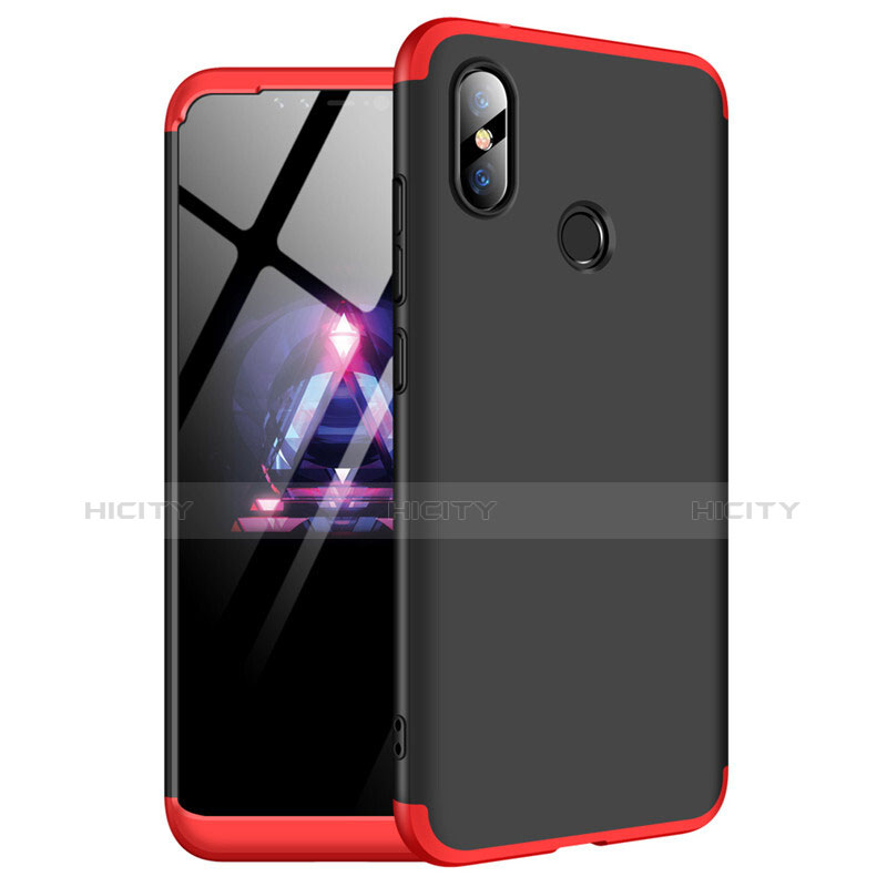 Handyhülle Hülle Kunststoff Schutzhülle Tasche Matt Vorder und Rückseite 360 Grad für Xiaomi Redmi Note 6 Pro Rot und Schwarz