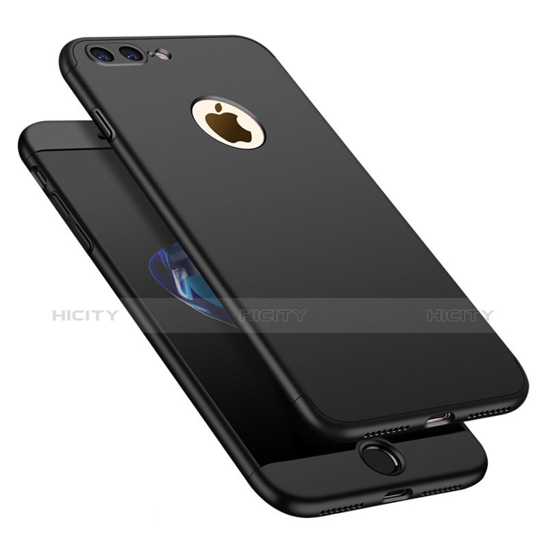 Handyhülle Hülle Kunststoff Schutzhülle Tasche Matt Vorder und Rückseite 360 Grad M01 für Apple iPhone 7 Plus Schwarz