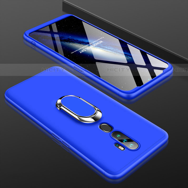 Handyhülle Hülle Kunststoff Schutzhülle Tasche Matt Vorder und Rückseite 360 Grad mit Fingerring Ständer für Oppo A11 Blau Plus