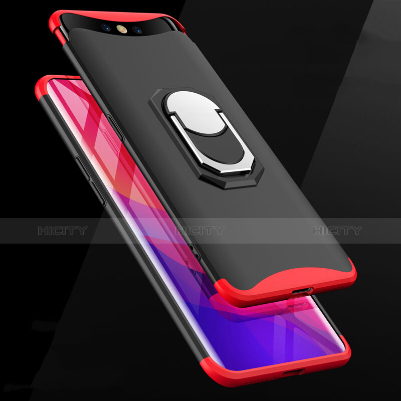 Handyhülle Hülle Kunststoff Schutzhülle Tasche Matt Vorder und Rückseite 360 Grad mit Fingerring Ständer für Oppo Find X Super Flash Edition Rot und Schwarz