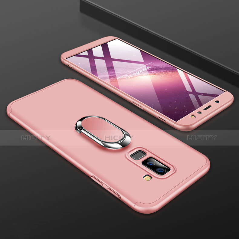 Handyhülle Hülle Kunststoff Schutzhülle Tasche Matt Vorder und Rückseite 360 Grad mit Fingerring Ständer für Samsung Galaxy A6 Plus (2018) Rosa