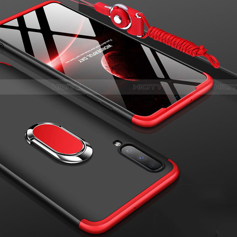 Handyhülle Hülle Kunststoff Schutzhülle Tasche Matt Vorder und Rückseite 360 Grad mit Fingerring Ständer für Samsung Galaxy A70S Rot und Schwarz Plus