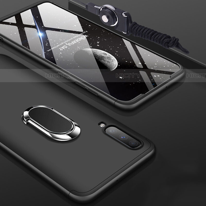 Handyhülle Hülle Kunststoff Schutzhülle Tasche Matt Vorder und Rückseite 360 Grad mit Fingerring Ständer für Samsung Galaxy A90 5G Schwarz