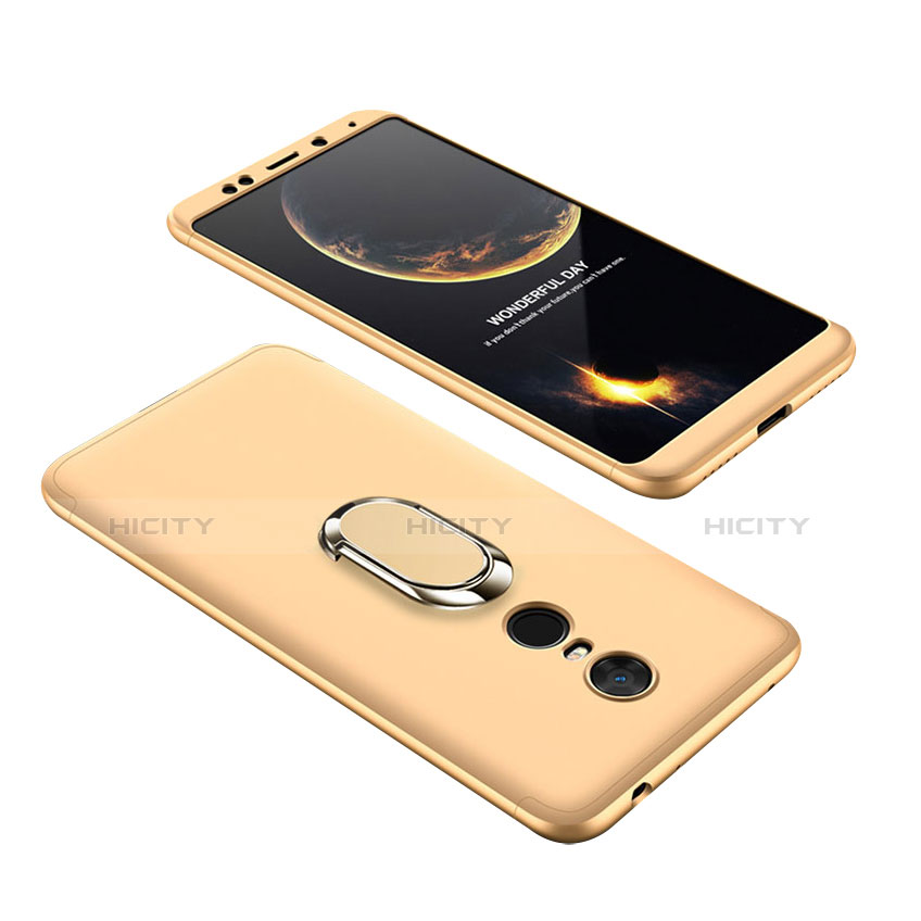 Handyhülle Hülle Kunststoff Schutzhülle Tasche Matt Vorder und Rückseite 360 Grad mit Fingerring Ständer für Xiaomi Redmi Note 5 Indian Version Gold Plus