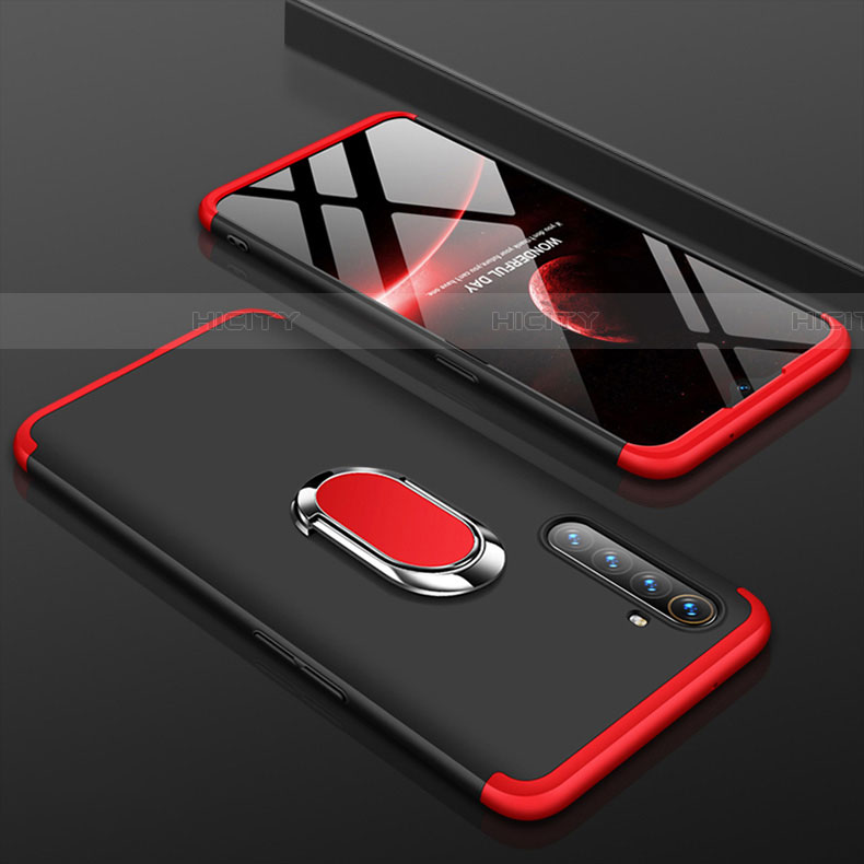 Handyhülle Hülle Kunststoff Schutzhülle Tasche Matt Vorder und Rückseite 360 Grad mit Fingerring Ständer R01 für Oppo K5 Rot und Schwarz