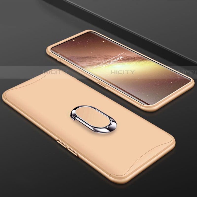 Handyhülle Hülle Kunststoff Schutzhülle Tasche Matt Vorder und Rückseite 360 Grad mit Fingerring Ständer S01 für Oppo Find X Gold