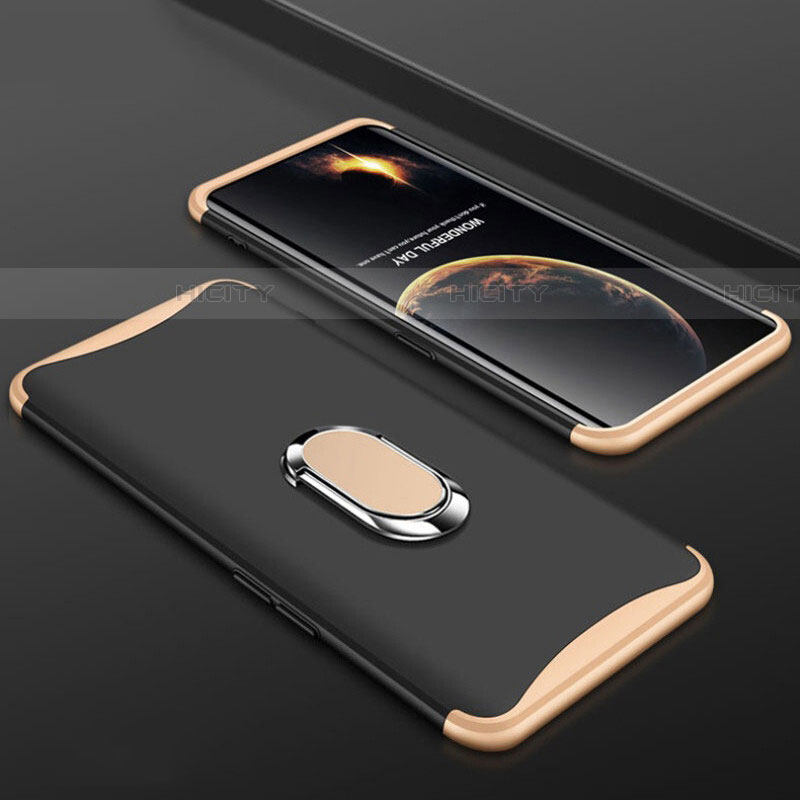 Handyhülle Hülle Kunststoff Schutzhülle Tasche Matt Vorder und Rückseite 360 Grad mit Fingerring Ständer S01 für Oppo Find X Gold und Schwarz