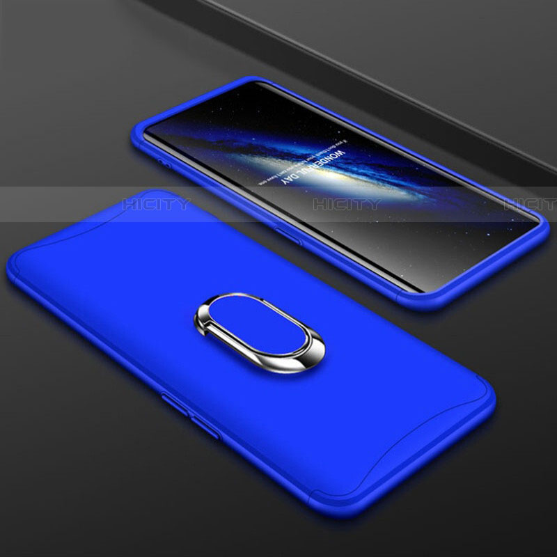 Handyhülle Hülle Kunststoff Schutzhülle Tasche Matt Vorder und Rückseite 360 Grad mit Fingerring Ständer S01 für Oppo Find X Super Flash Edition Blau