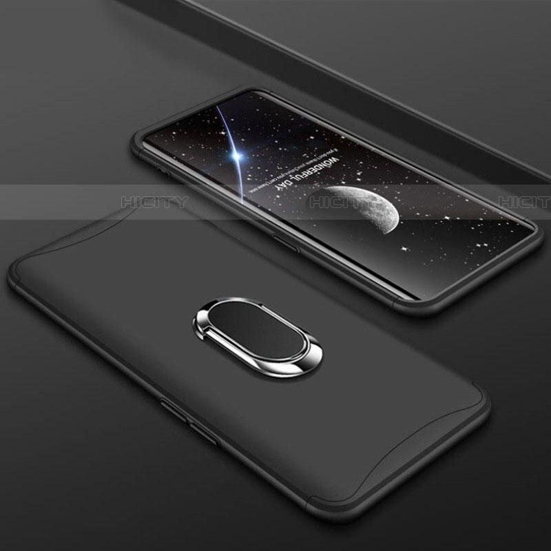 Handyhülle Hülle Kunststoff Schutzhülle Tasche Matt Vorder und Rückseite 360 Grad mit Fingerring Ständer S01 für Oppo Find X Super Flash Edition Schwarz