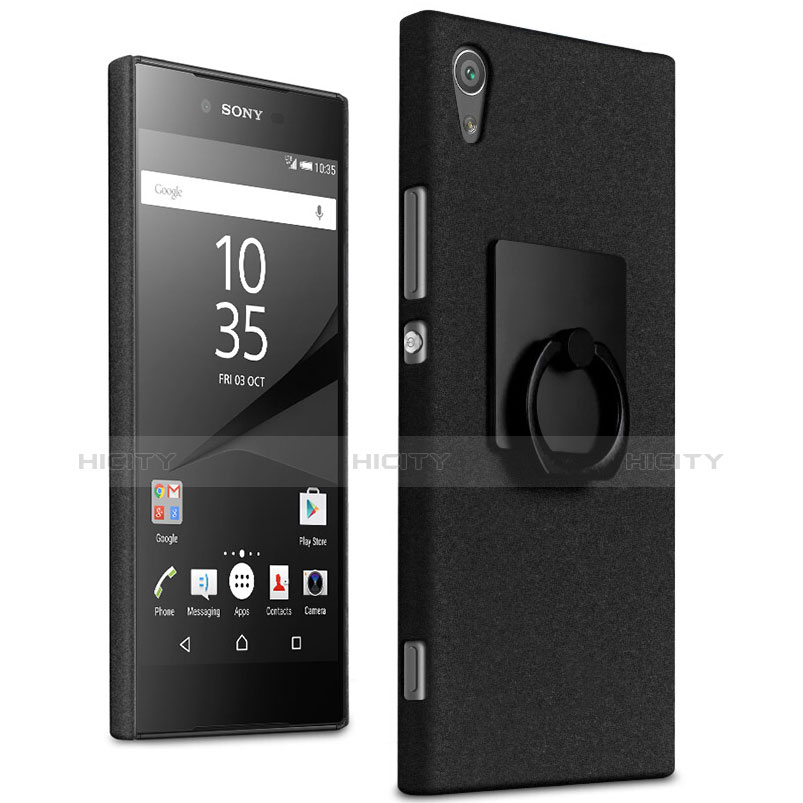 Handyhülle Hülle Kunststoff Schutzhülle Treibsand mit Fingerring Ständer für Sony Xperia XA1 Ultra Schwarz