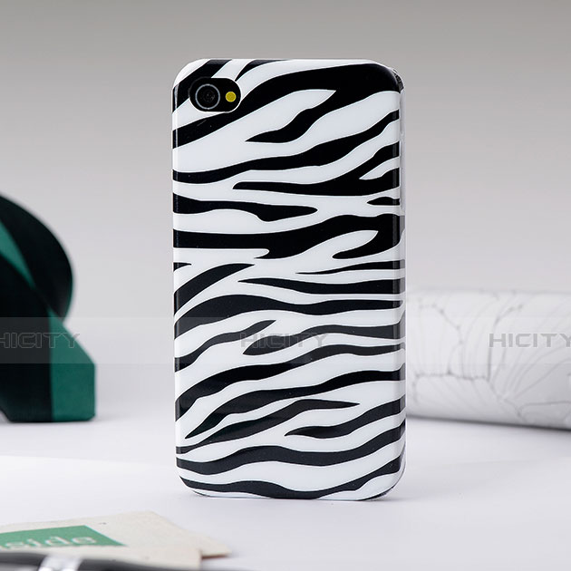 Handyhülle Hülle Kunststoff Schutzhülle Zebra für Apple iPhone 4 Schwarz Plus