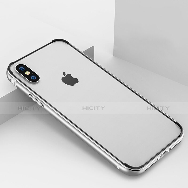 Handyhülle Hülle Luxus Aluminium Metall Rahmen für Apple iPhone X Silber