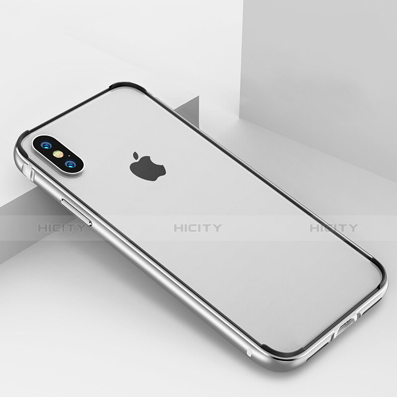 Handyhülle Hülle Luxus Aluminium Metall Rahmen für Apple iPhone Xs Max Silber