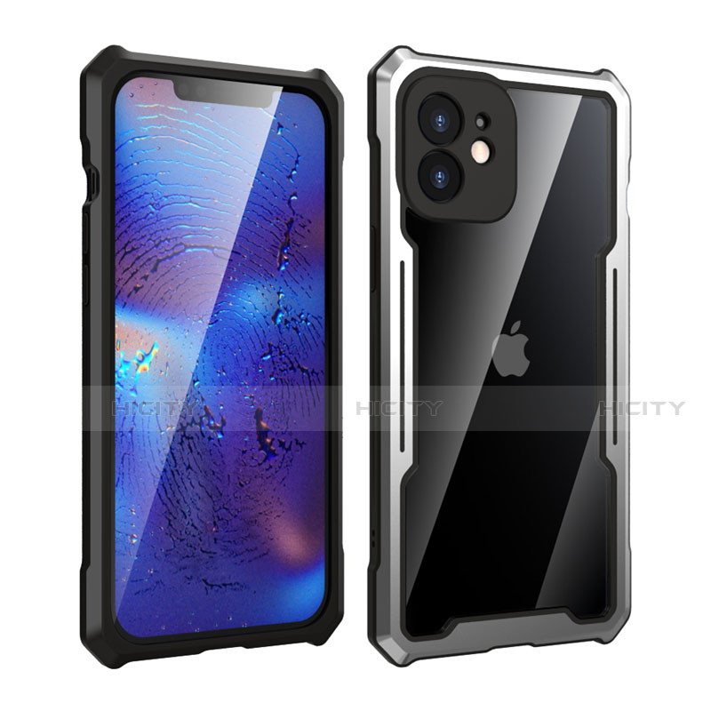 Handyhülle Hülle Luxus Aluminium Metall Rahmen Spiegel 360 Grad Ganzkörper Tasche für Apple iPhone 12 Mini Silber und Schwarz