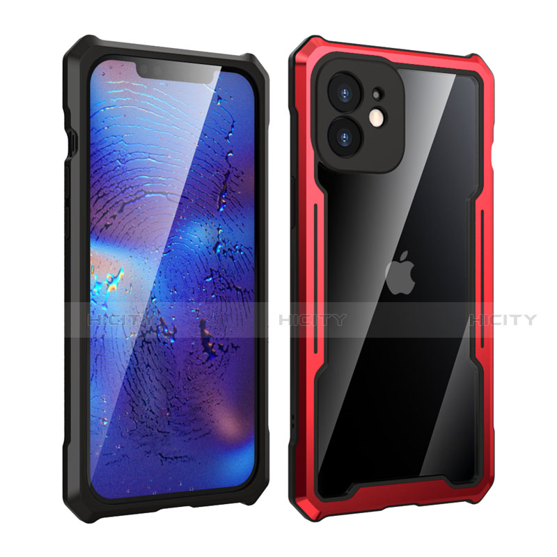 Handyhülle Hülle Luxus Aluminium Metall Rahmen Spiegel 360 Grad Ganzkörper Tasche für Apple iPhone 12 Rot und Schwarz